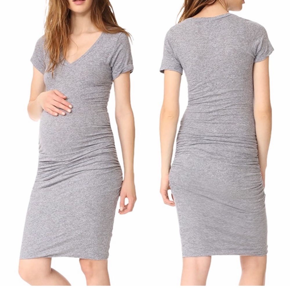 Monrow Mommy Maternity Shirred Tee Shirt Midi Dress Gray sz S